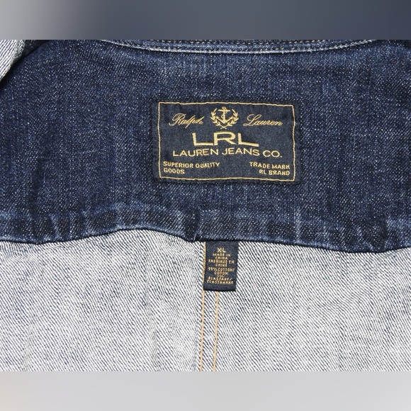 VTG LRL Ralph Lauren Jeans Co Trucker Blue Denim Woman’s XL - Gold Eagle Buttons - Picture 9 of 15